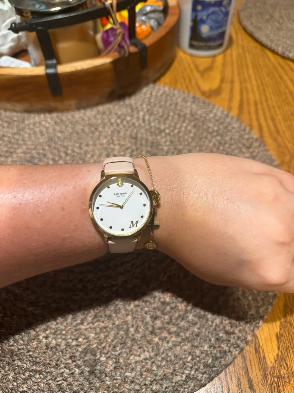 kate spade Pale Pink Leather Strap Watch with Gold Accents